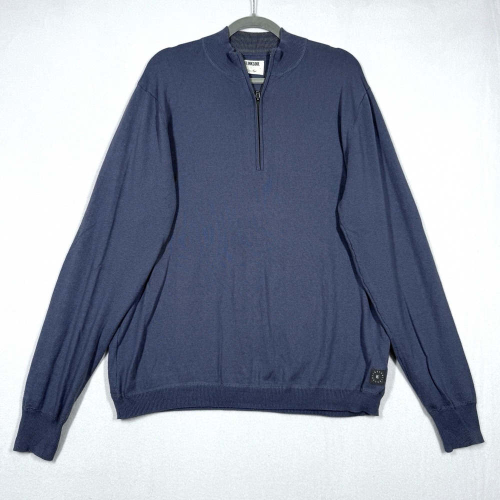 Linksoul Sweater‎ Mens Large Cotton Cashmere Quarter Zip Pullover Blue Grey Golf